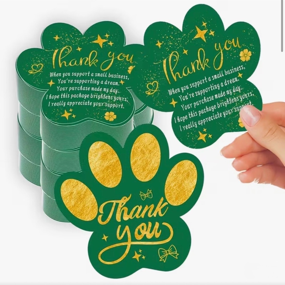 50 Paw Print Thank You Card - Green & Gold - Picture 5 of 7